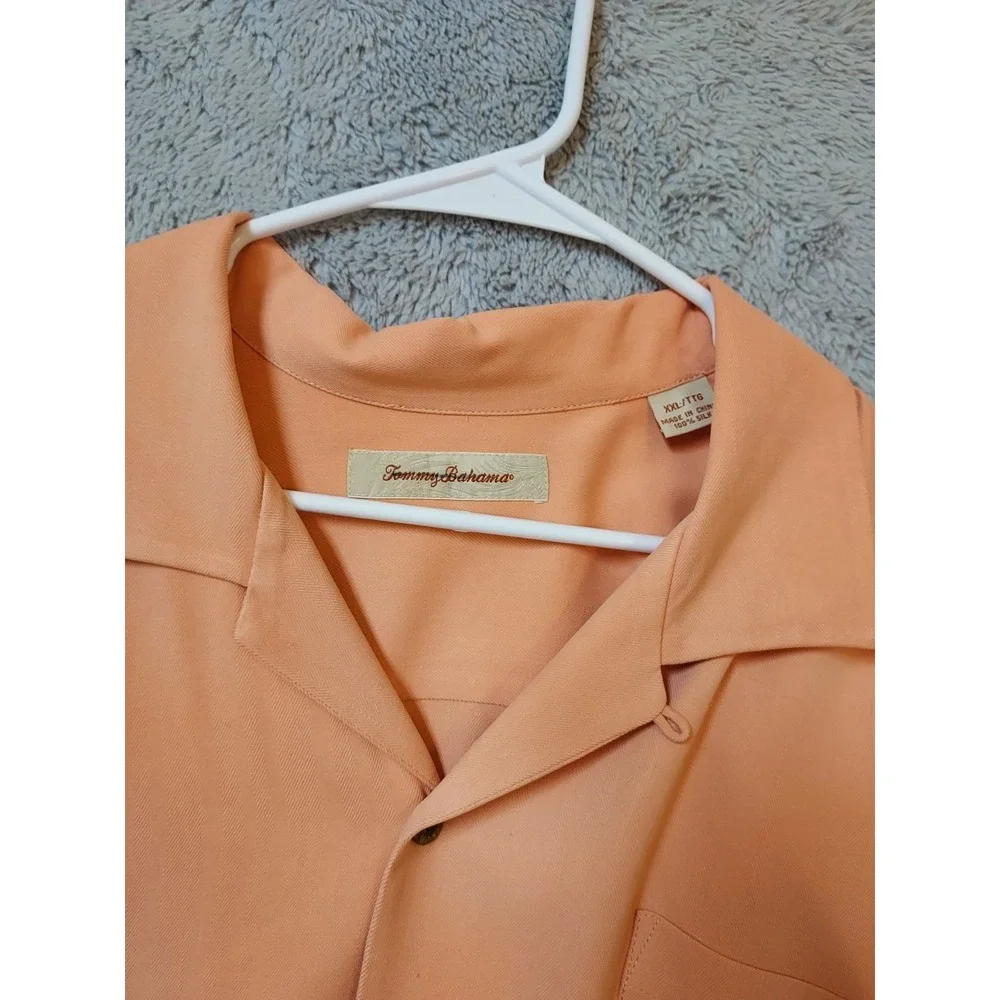 Tommy Bahama Shirt Mens 2XL XXL 100% Silk Loop Collar Orange Camp Beach Hawaiian
